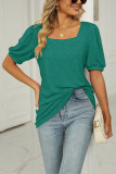 Plain Square Neck Bubble Sleeves Top