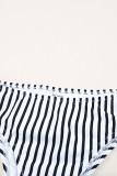 Black Leaf Stripe Print Round Neck Long Sleeve Surfing Swimsuit