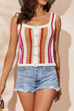Button Down Multicolor Striped Knit Cami Top