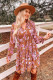 Brown Floral Print Drawstring V Neck Ruffled Babydoll Mini Dress