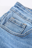 Blue Distressed Frayed Denim Shorts
