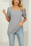 Plain Square Neck Bubble Sleeves Top