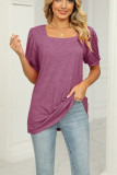Plain Square Neck Bubble Sleeves Top