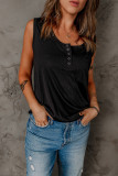 Black Snap Buttons Scoop Neck Tank with Pocket