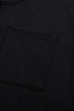 Black Snap Buttons Scoop Neck Tank with Pocket