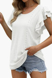 Eyelet Pattern Ruffles Sleeves Top