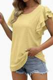 Eyelet Pattern Ruffles Sleeves Top
