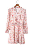 Red Shirred High Waist Floral Mini Dress
