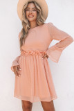Swiss Dot Ruffled Bell Sleeve High Waist Mini Dress