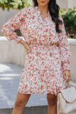 Red Shirred High Waist Floral Mini Dress