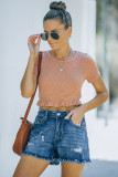 Short Sleeve Ruffled Hem Ribbed Skinny Crop Top