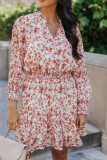 Red Shirred High Waist Floral Mini Dress