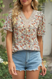 V Neck Crochet Floral Top
