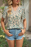 V Neck Crochet Floral Top