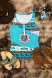 Turquoise Aztec Western Print Zipper Down Tank Top