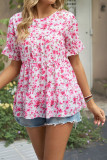 Ruffle Sleeves Splicing FLoral Blouse