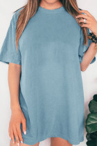 Plain O Neck Short SLeeves Mini Dress