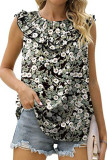 Sleeveless Pleated Printing Ruffle Top