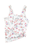 White Ruffle Straps Floral Rib Knit Tank Top
