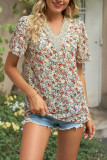 V Neck Crochet Floral Top