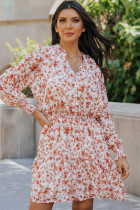 Red Shirred High Waist Floral Mini Dress