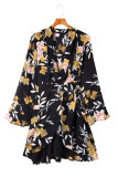 Black Palazzo Floral Ruffle Wrap Dress