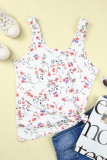 White Ruffle Straps Floral Rib Knit Tank Top