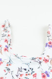 White Ruffle Straps Floral Rib Knit Tank Top