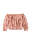 Pink Subtle Jacquard Long Sleeve Off Shoulder Blouse