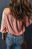 Pink Subtle Jacquard Long Sleeve Off Shoulder Blouse