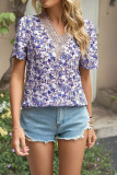 V Neck Crochet Floral Top