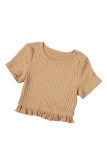 Short Sleeve Ruffled Hem Ribbed Skinny Crop Top