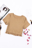 Short Sleeve Ruffled Hem Ribbed Skinny Crop Top