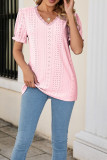 V Neck Lace Edge Eyelet Pattern Puff Top