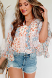 Sky Blue Floral Surplice Wide Sleeve Bodysuit