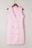 Pink Frayed Edge Double Breasted Tweed Vest Dress