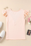 Pink Contrast Lace Scalloped Neck Petal Sleeves Top
