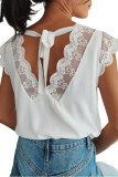 White Lace Patchwork Lace-up Backless V Neck Blouse