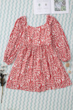 Red Square Neck Leopard Print Babydoll Short Dress
