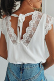 White Lace Patchwork Lace-up Backless V Neck Blouse