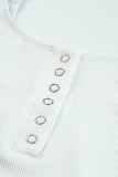 White Ribbed Knit Button Notch Adjustable Straps Bodysuit