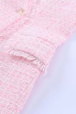 Pink Frayed Edge Double Breasted Tweed Vest Dress