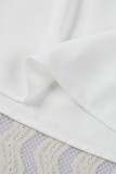 White Lace Patchwork Lace-up Backless V Neck Blouse