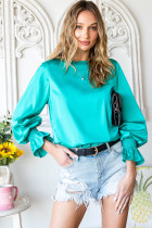 Green Satin Puff Sleeves Blouse