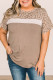 Khaki Leopard Yoke Color Block Plus Size Top