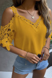 Plain V Neck Embroidery Lace Cold Shoulder Top