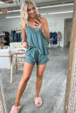 Sky Blue Lace Patchwork Spaghetti Strap Two Piece Lounge Set
