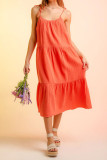 Plain Tie Cami Strap Tiered Midi Dress