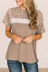 Khaki Leopard Yoke Color Block T Shirt