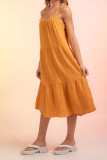 Plain Tie Cami Strap Tiered Midi Dress